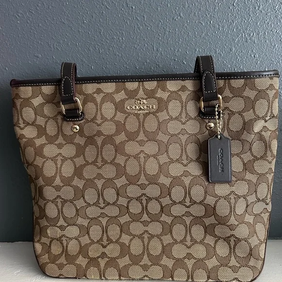 Coach F58282 Vintage Jacquard Tan and Brown Signature Tote - Picture 2 of 9